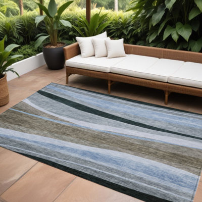Tapis d'extérieur lavable d'extérieur brun, bleu et gris 10 pi x 14 pi