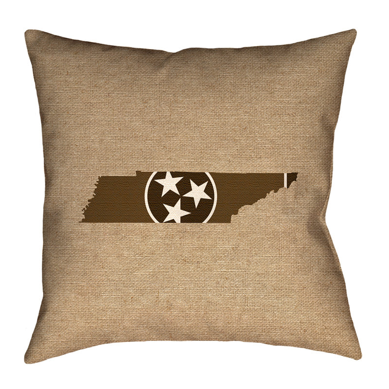 Coussin en cuir/tennessee drapeau, 16 po x 1 po, Sépia