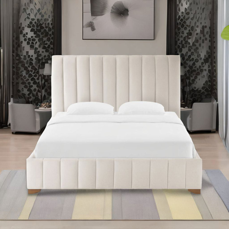 Lit plateforme tapissier Chamlee, gris, Grand