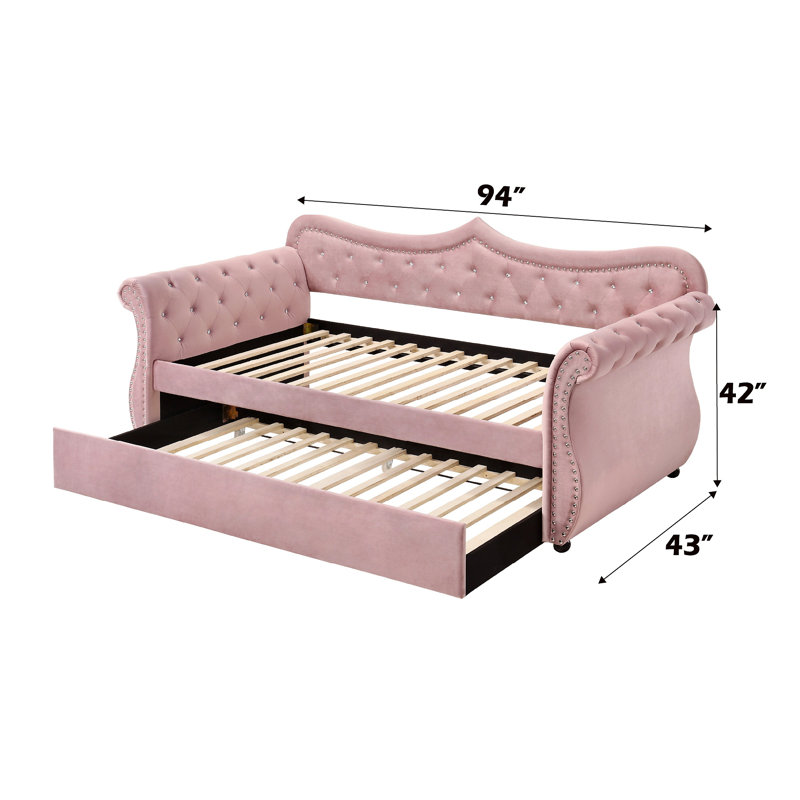 Adkins Velvet Daybed With Trundle, Pink Velvet