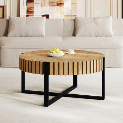 Table d'appoint d'intérieur, table basse ronde, table basse avec piètement en métal croisé pour salon, appartement
