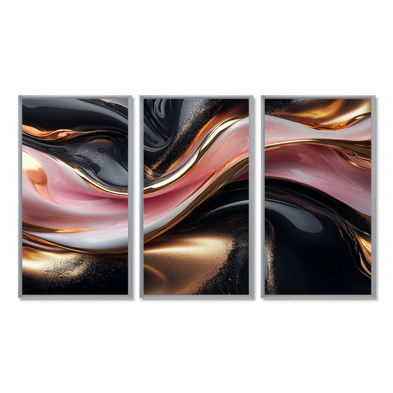 Abstrait marbre noir et or I - ensemble de salon mural en marbre, Toile tendue, H 28 po x l 36 po x P 1 po