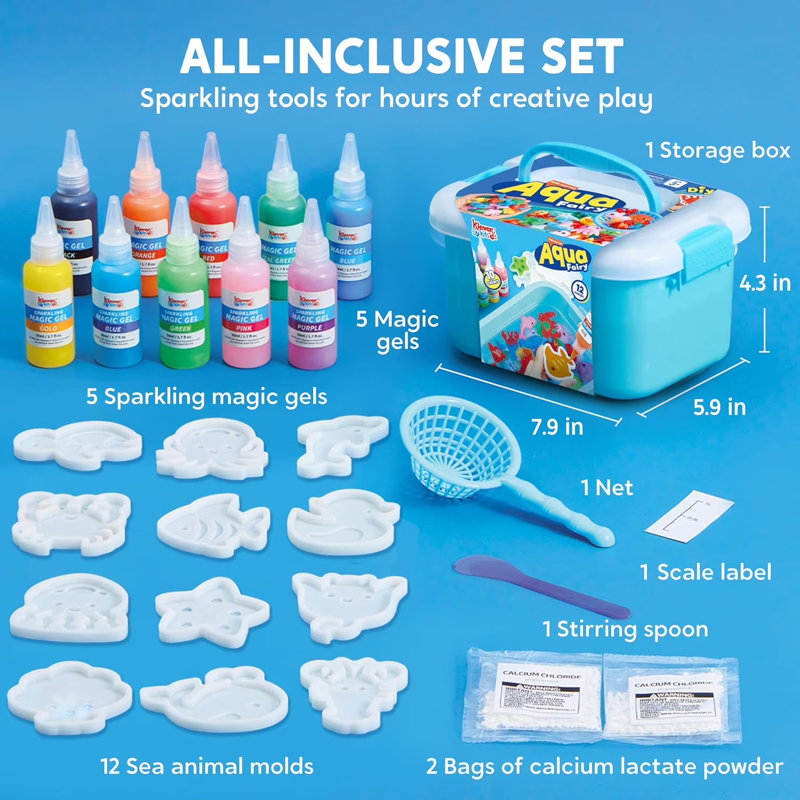 Ensemble de jouets Magic Water Elf, aqua Fairy Water avec 10 gels magiques, 12 moules de créature marine, cadeau d'anniversaire de Noël pour enfants de 3 ans et plus
