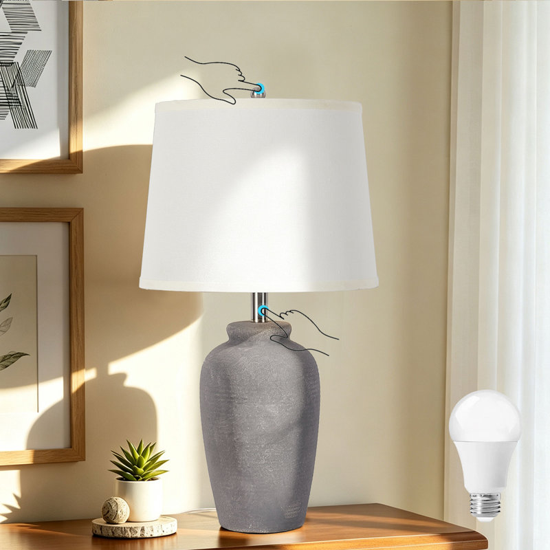 Lampe de chevet à commande tactile en céramique 23,8 po, Gris