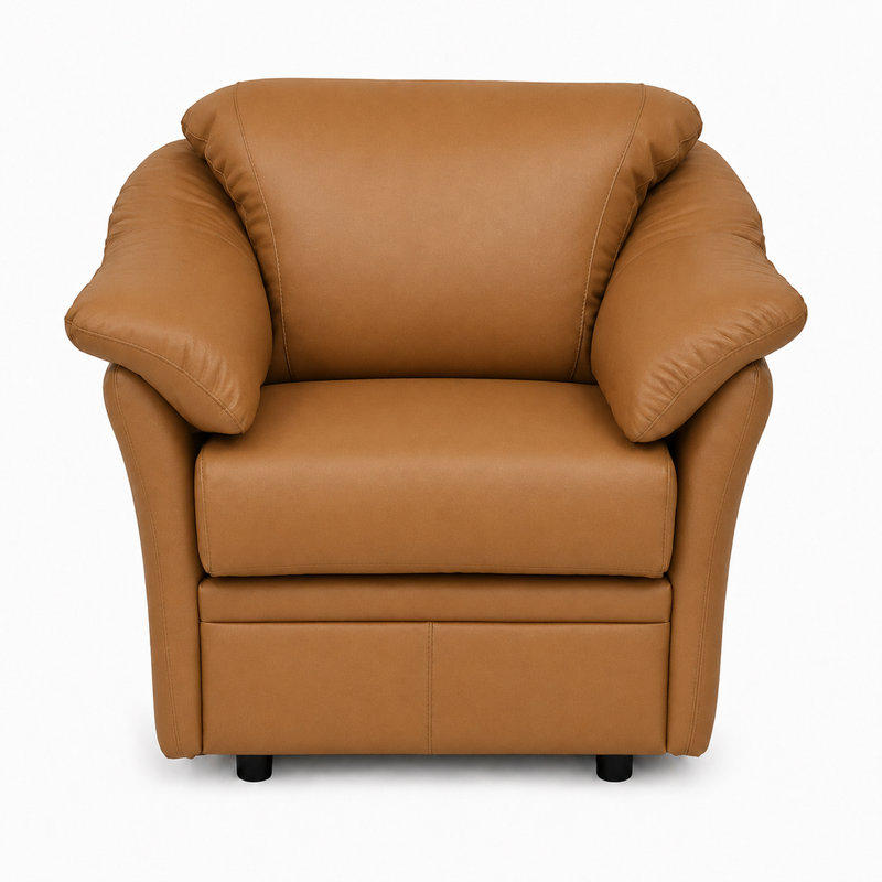 Chaise en cuir fleur Ramdev, Cuir véritable caramel, Chaise
