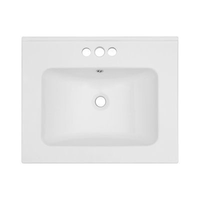 Dessus de meuble-lavabo simple blanc 24 po x 19,7 po avec trous de robinet 4 po et trop-plein (lavabo seulement)
