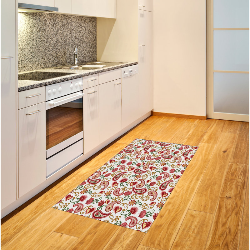 Tapis décoratif à motif de fibres longues en polyester à haute densité Paisley, Rectangle 2 pi 7 po x 5 pi