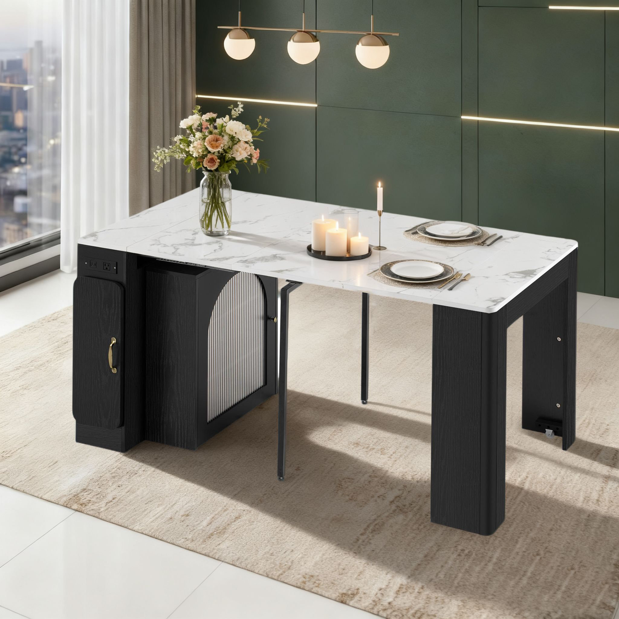 Ivy Bronx Modern luxury extendable dining table saving-space sideboard ...