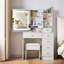 Ensemble de coiffeuse avec miroir coulissant éclairé à DEL, table de maquillage avec 6 tiroirs, tabouret de rangement, ensemble de coiffeuse pour chambre à coucher Justré
