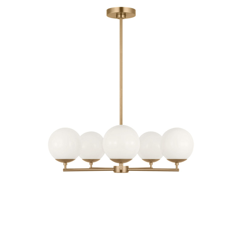 Lustre à cinq lumières, Non, Laiton satiné