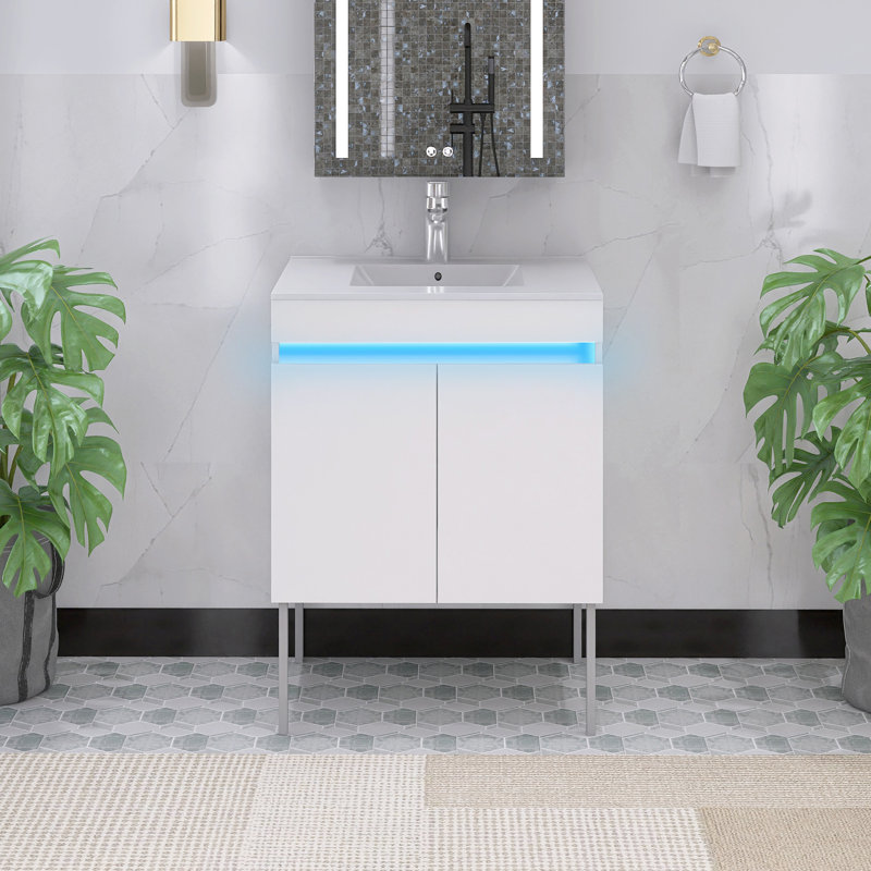 Ensemble de meuble-lavabo simple avec plateau Letoria, Blanc