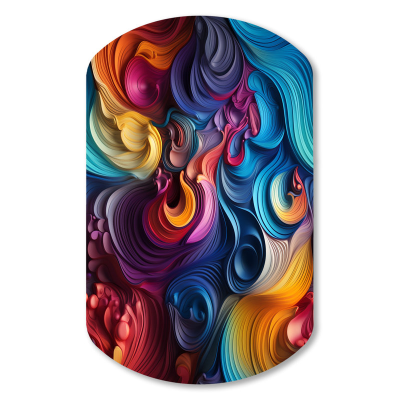Popart psychedelic Swirls - cylindre abstrait en métal, impression d'art asymétrique moderne, H 31 po x l 19 po x P 1 po