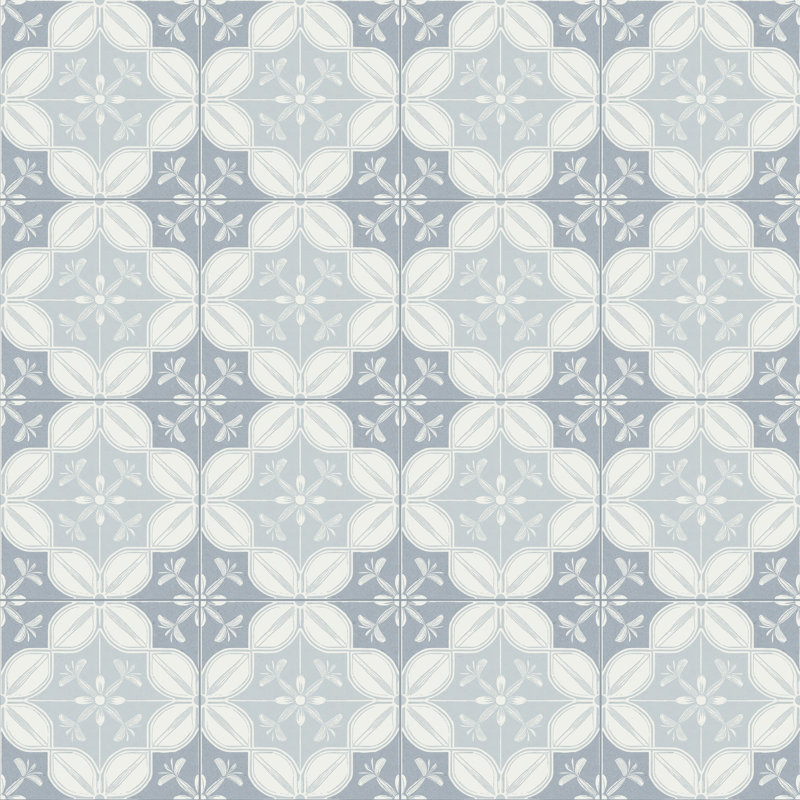 Flora Moda | 6"x6" Senda Porcelain Encaustic Look Floor & Wall Tile, Senda Denim