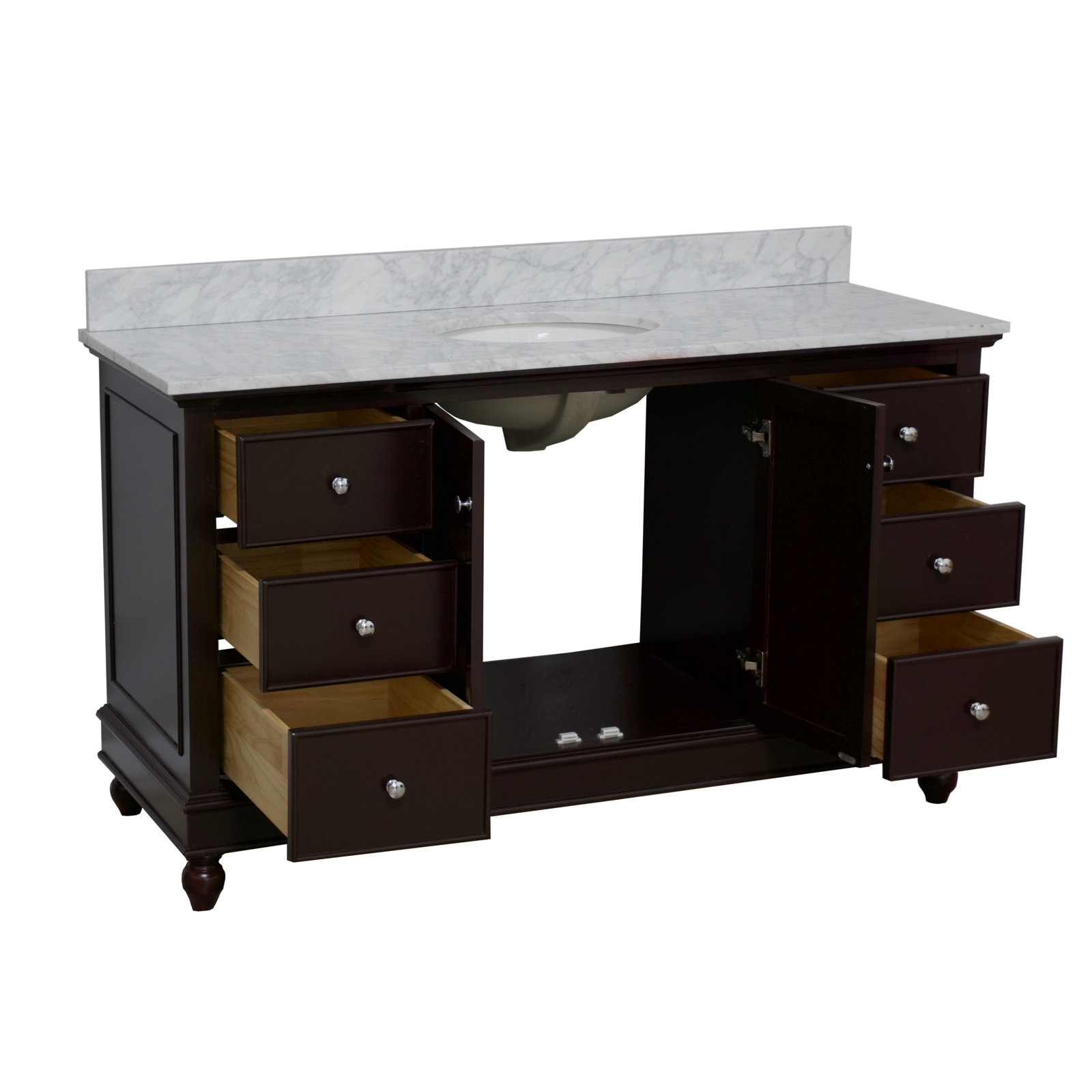 60'' Single Bathroom Vanity, Chocolate, Carrara Marble