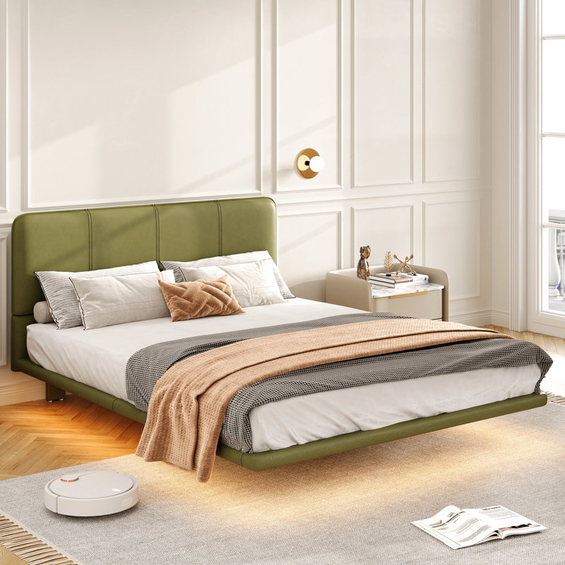 Lit plateforme Pu, Queen, Vert
