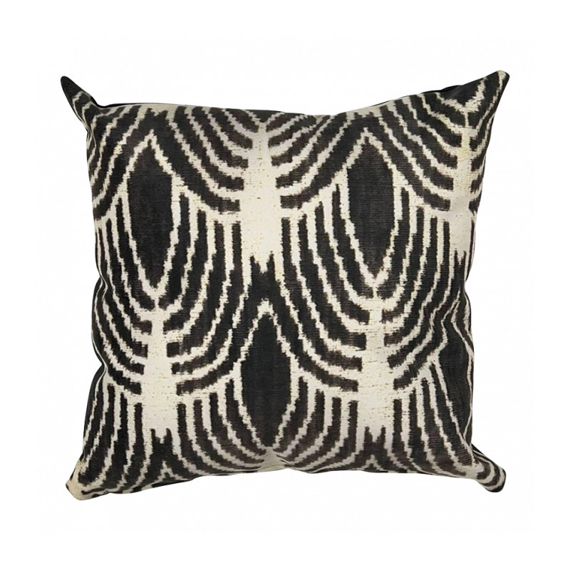 Velvet Square Pillow Cover & Insert, 16" x 16", Black Ikat