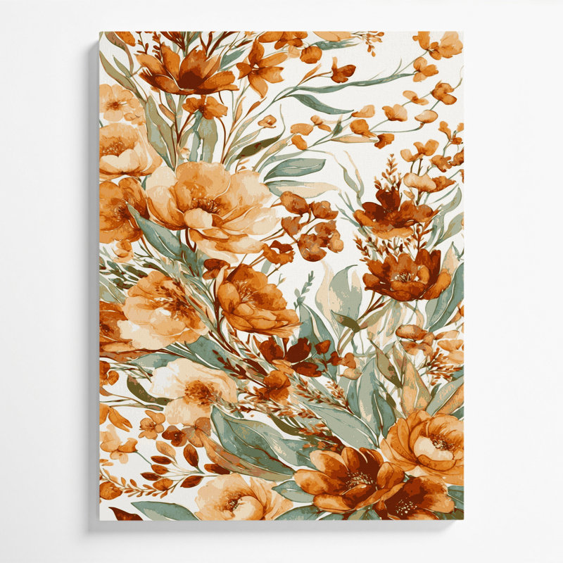 "Watercolor Floral" 47, art mural sur toile brune, 12" H x 18" W