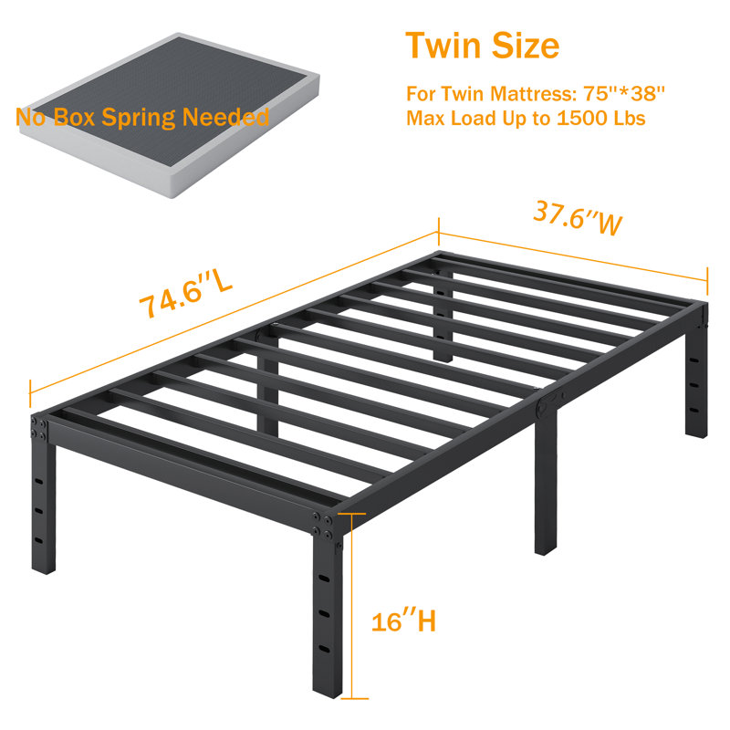 Alwyn Home Bed Frame No Box Spring Need 16 Inch Heavy Duty Tall Platform Bed Frame, Twin