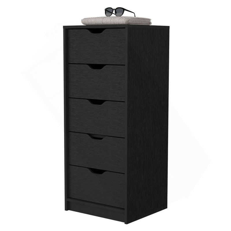 Commode 5 tiroirs Dillon, commode haute Dillon, Noir