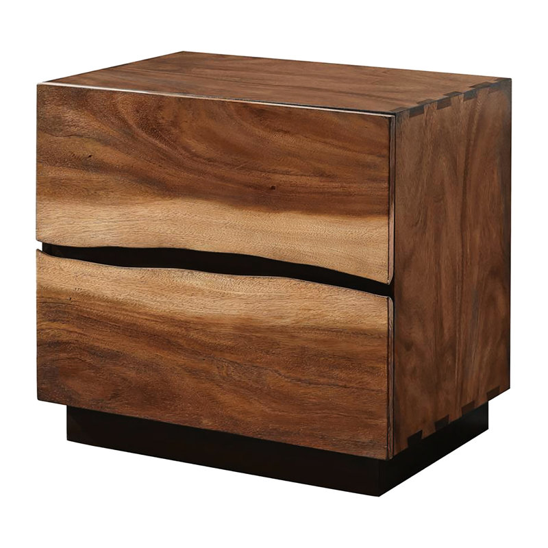 Table de chevet rustique 2 avec motif artistique en placage de grain de café en noyer pour chambre à coucher