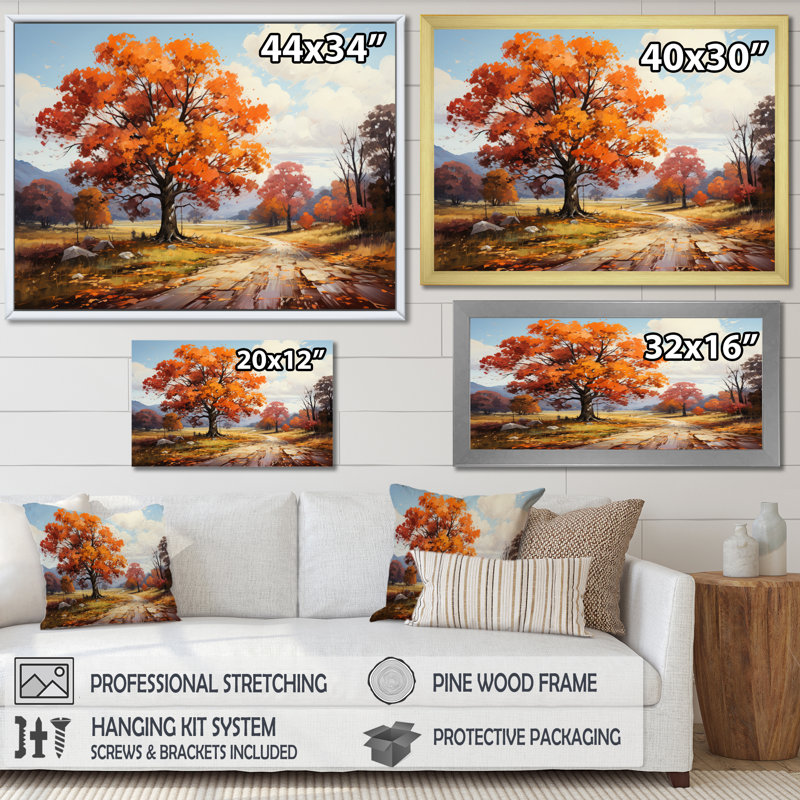 " Orange Maple Trees Autumn Symphony ", Gold Picture Framed, 12" H x 20" W