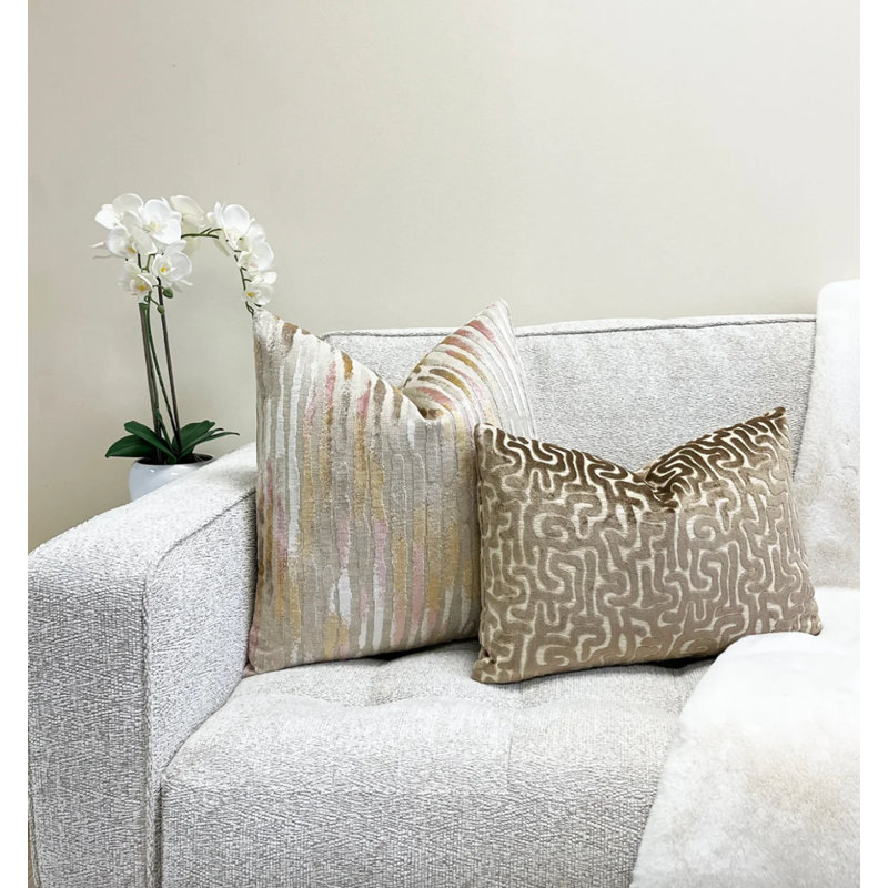 Velvet Maze Lumbar Throw Pillow Cover, Camel