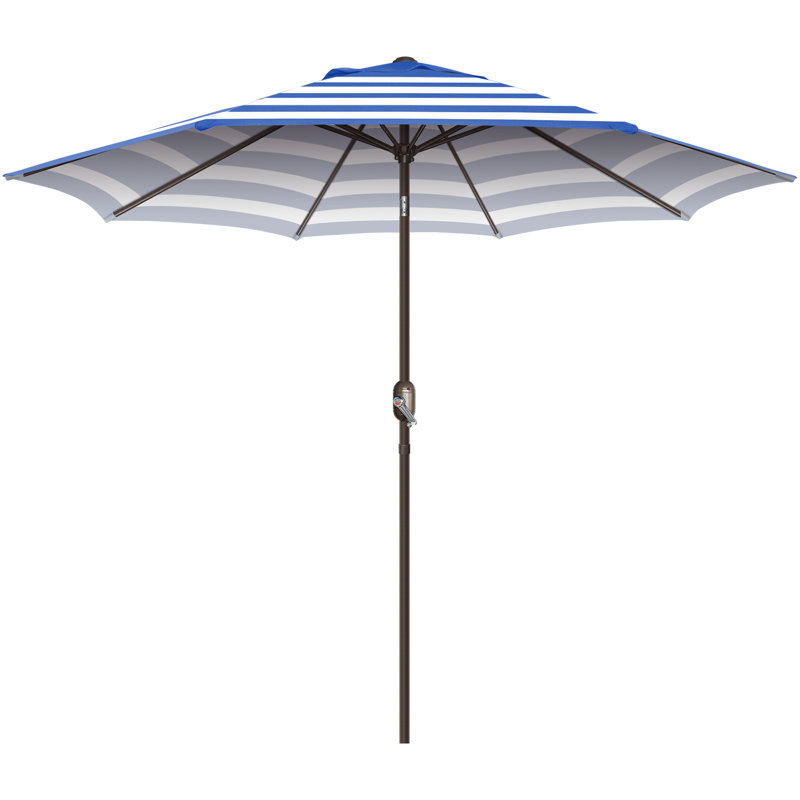 Parasol de marché 108 po avec fonction de levage à manivelle et inclinaison Selest, Bleu / blanc