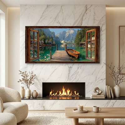 «Lake Boat Window», art mural sur toile, paysages côtiers, impressions sur toile, peinture moderne pour salon