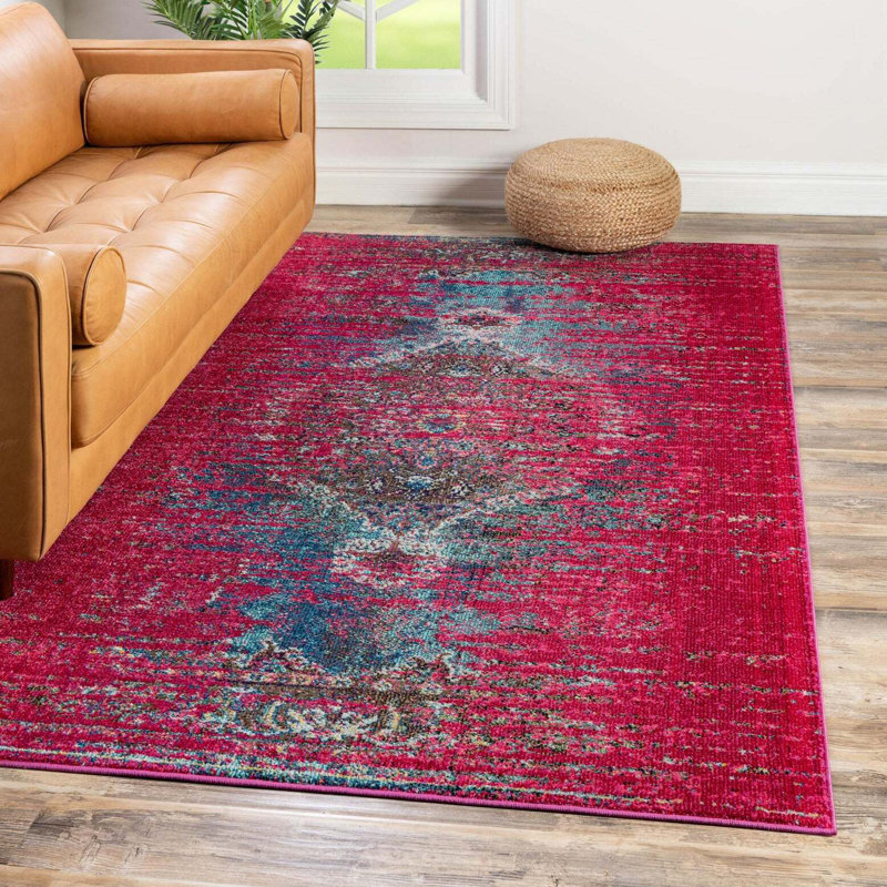 Tapis rose à motif abstrait Jahanna, Rectangle 10 pi 6 po x 16 pi 5 po