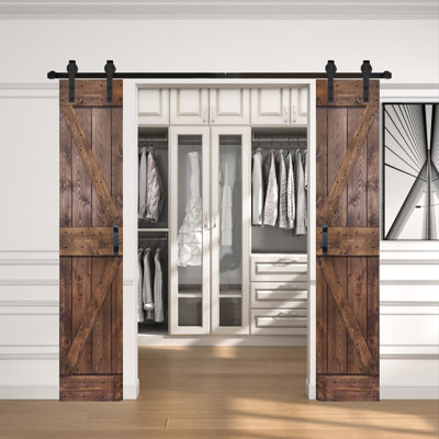 42in x 84in (21'' x 84''/ea x 2) Solid Wood Double Sliding Barn Door with Installation Hardware Kit-Assembly Required