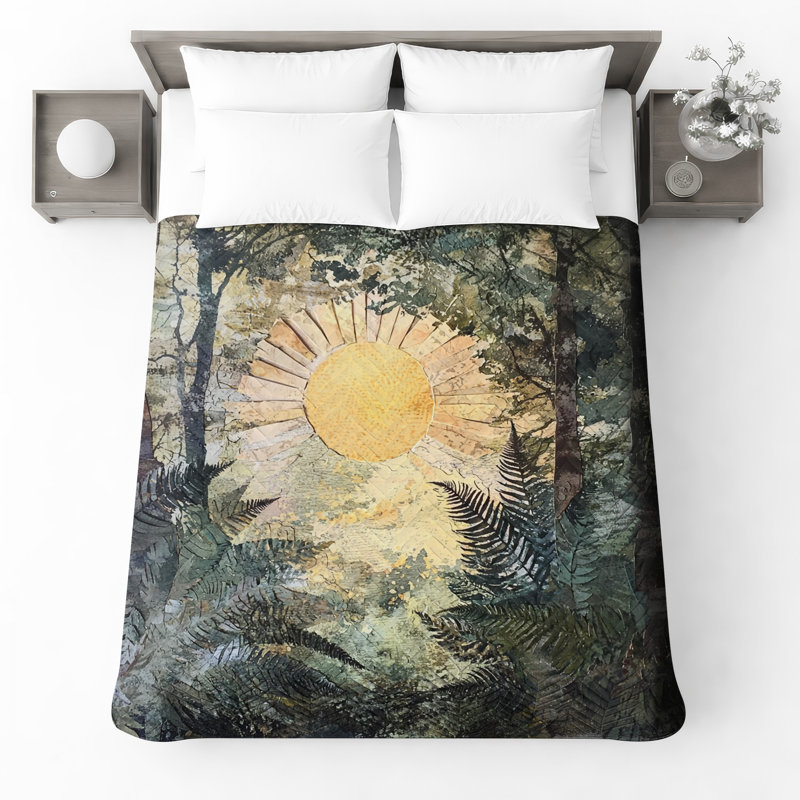 Sunlight Through Ferns Bedding Forest Bedspread Landscape, Twin