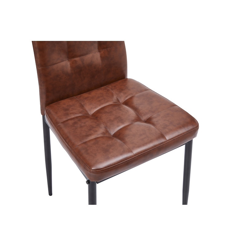 Brown Faux Leather High-Back Side Chairs, Dining Chairs With Black Metal Legs , 2