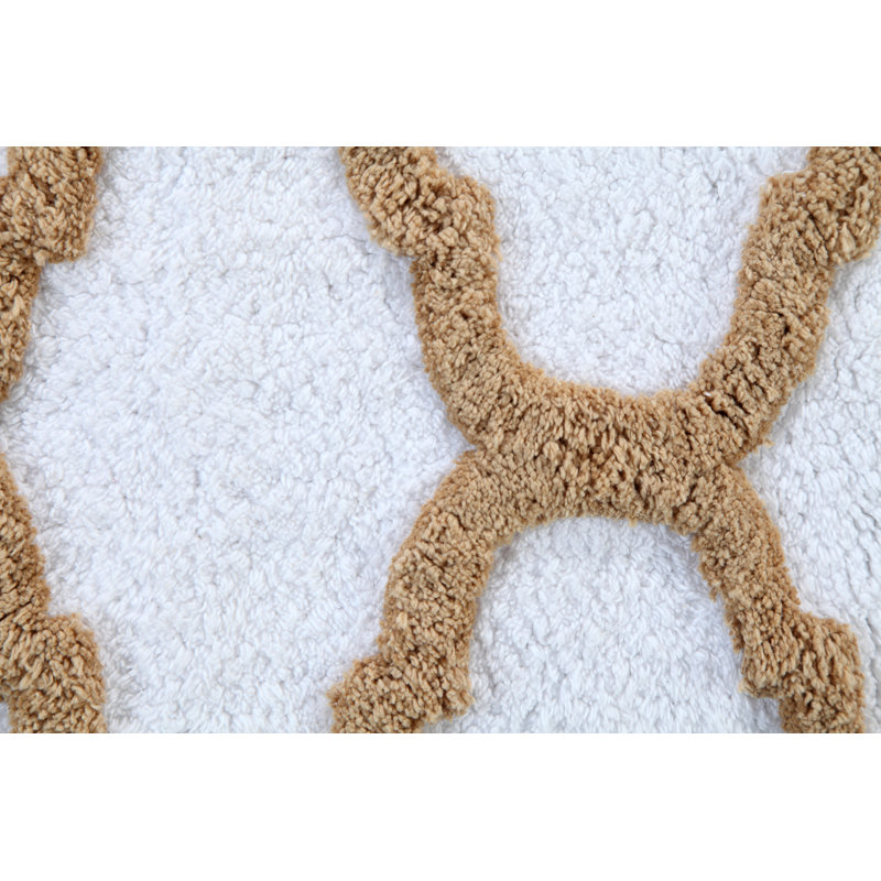Ivory and Beige Cotton Geometric Pattern Bath Rug Set