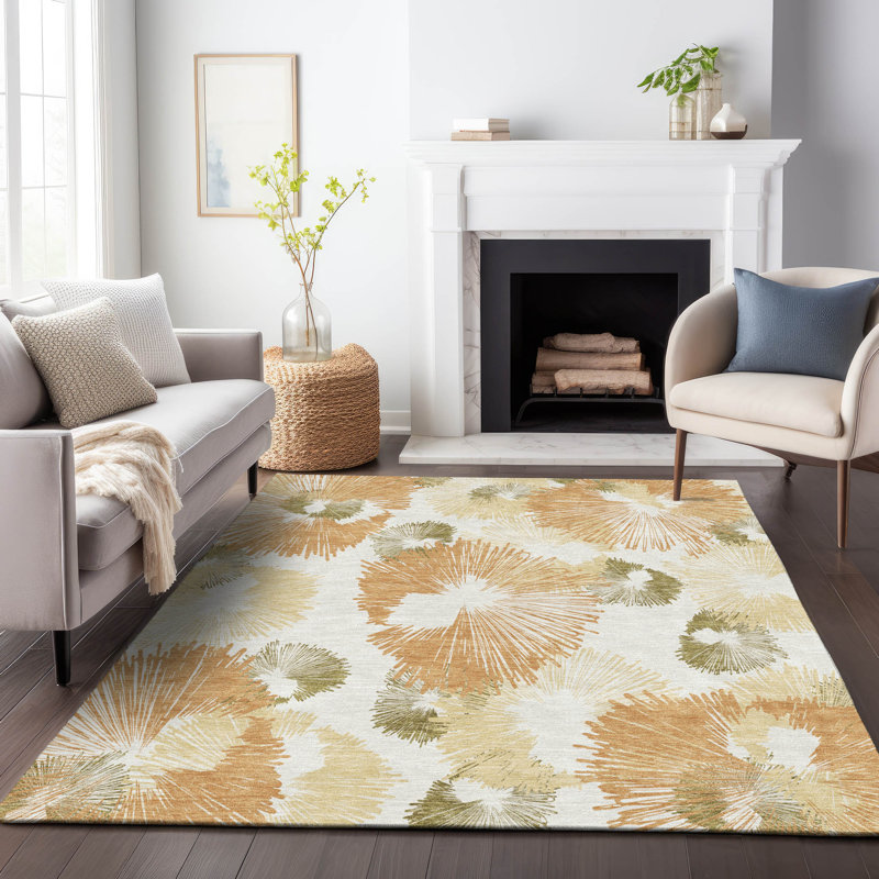 Tapis floral intérieur / extérieur lavable à la machine Colman ACN2132, Rectangle 10 pi x 14 pi