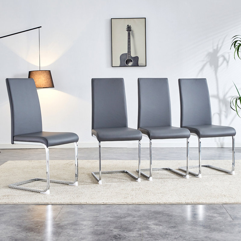 Chaise en porte-à-faux en cuir Ilynn, Gris