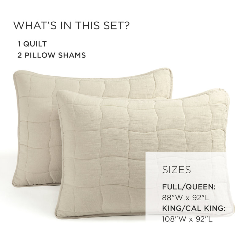 Cloud Gauze Quilt 3Pc Set, King Quilt + 2 King Shams, Beige