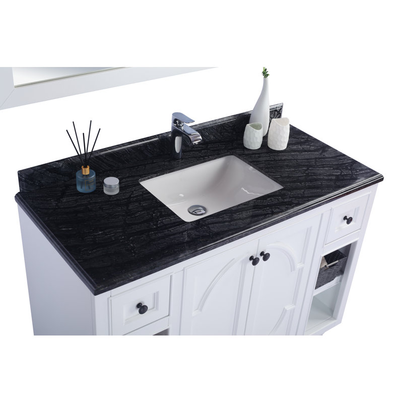 Ensemble de meuble-lavabo simple 48 po Mundy, Blanc, Bois noir
