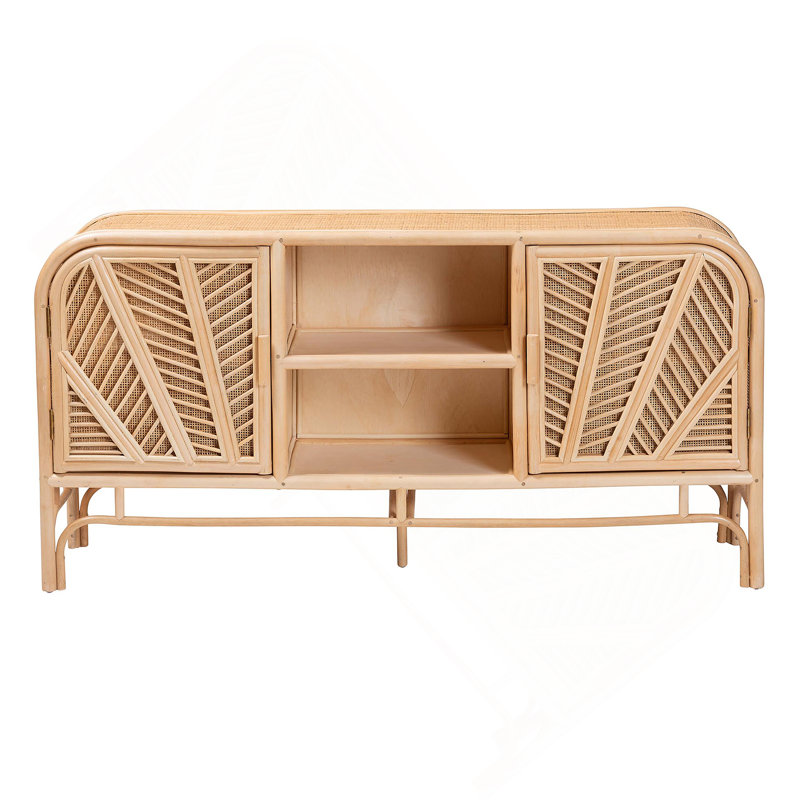 Armoire de rangement bohémienne en rotin naturel à 2 portes