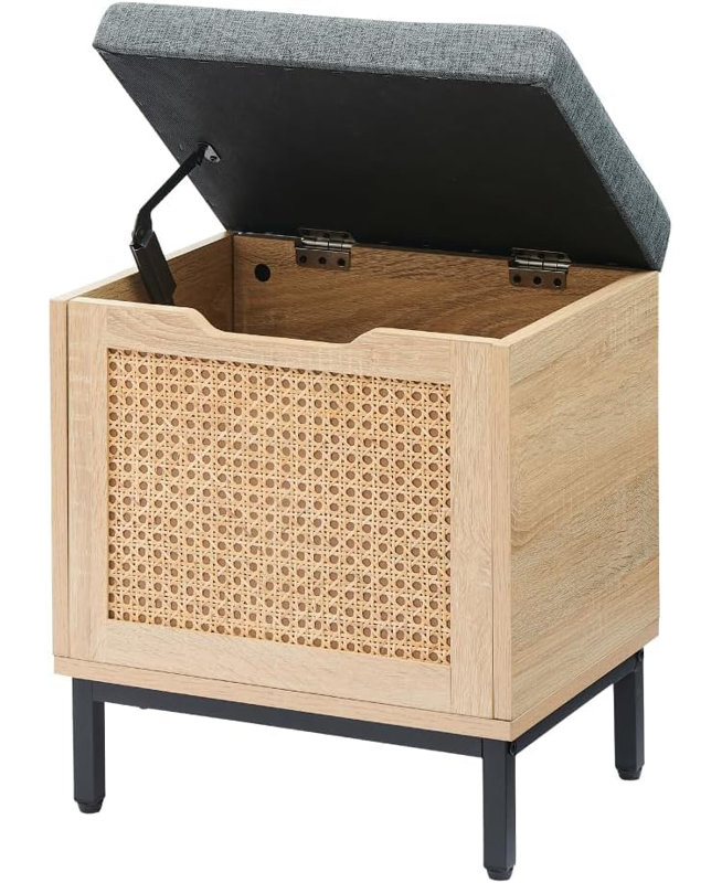 Storage Chest With Foam Pad Seating Cushion, Natural Rattan 16In Storage Bench Organizer