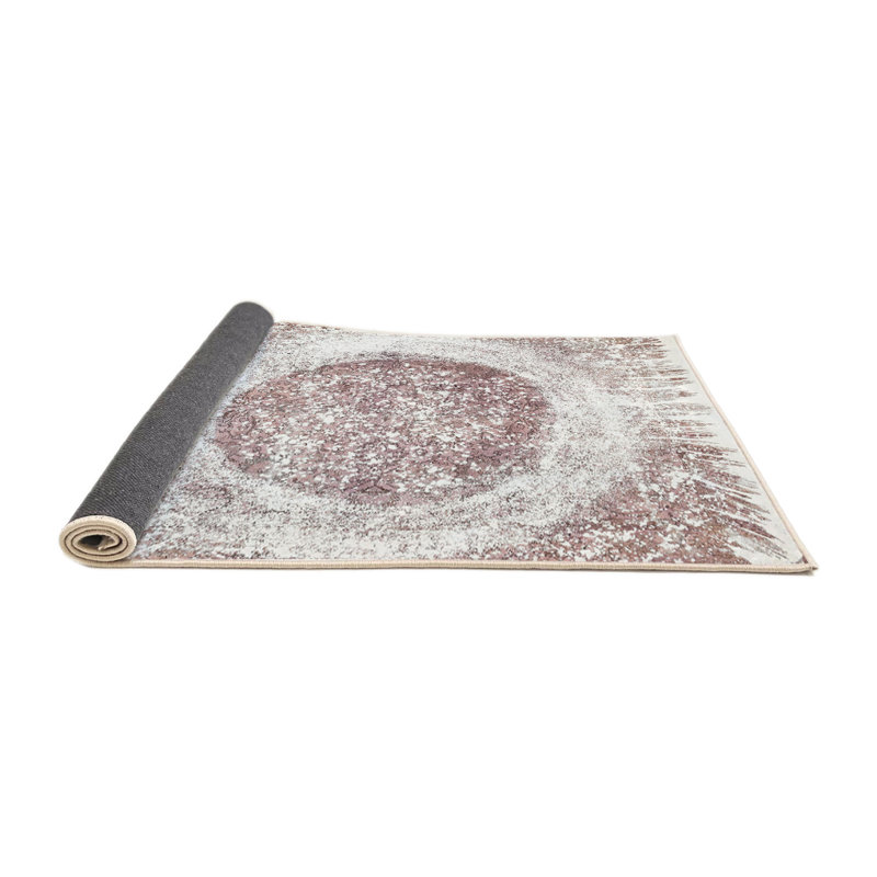 Tapis contemporain brun / blanc, Rond 7 pi