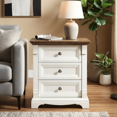 24" Farmhouse Nightstand With Charging Station With 3 Drawers Storage, Wood Side Table,End Table