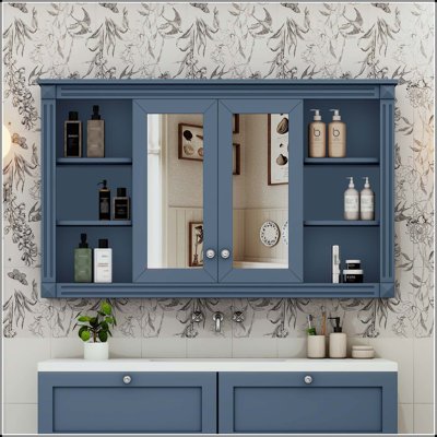 Armoire de salle de bain 47 "avec tablette ajustable et tablettes ouvertes - bleu