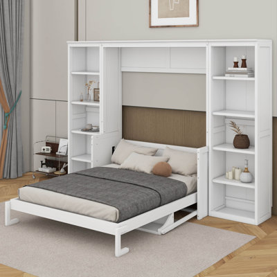 Lit escamotable double avec bureau et bibliothèque