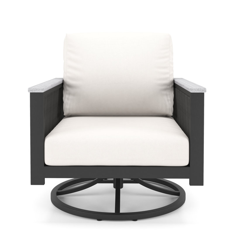 Chaise d'extérieur en métal doré avec coussin Townsend, Tissu blanc Sunbrella®