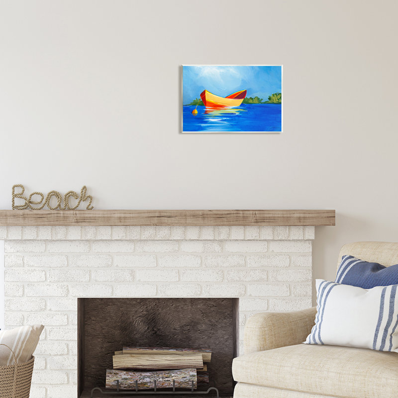 Stupell Industries Modern Boat On Lake Wall Plaque Art Design By Liz Jardine, H 10 po x l 15 po x P 0,5 po