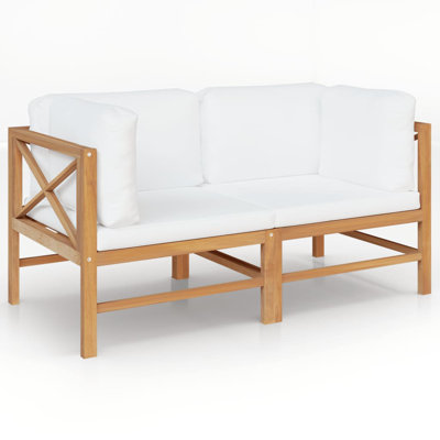  Outdoor Bench Cream Solid Teak Wood, 100% Polyester