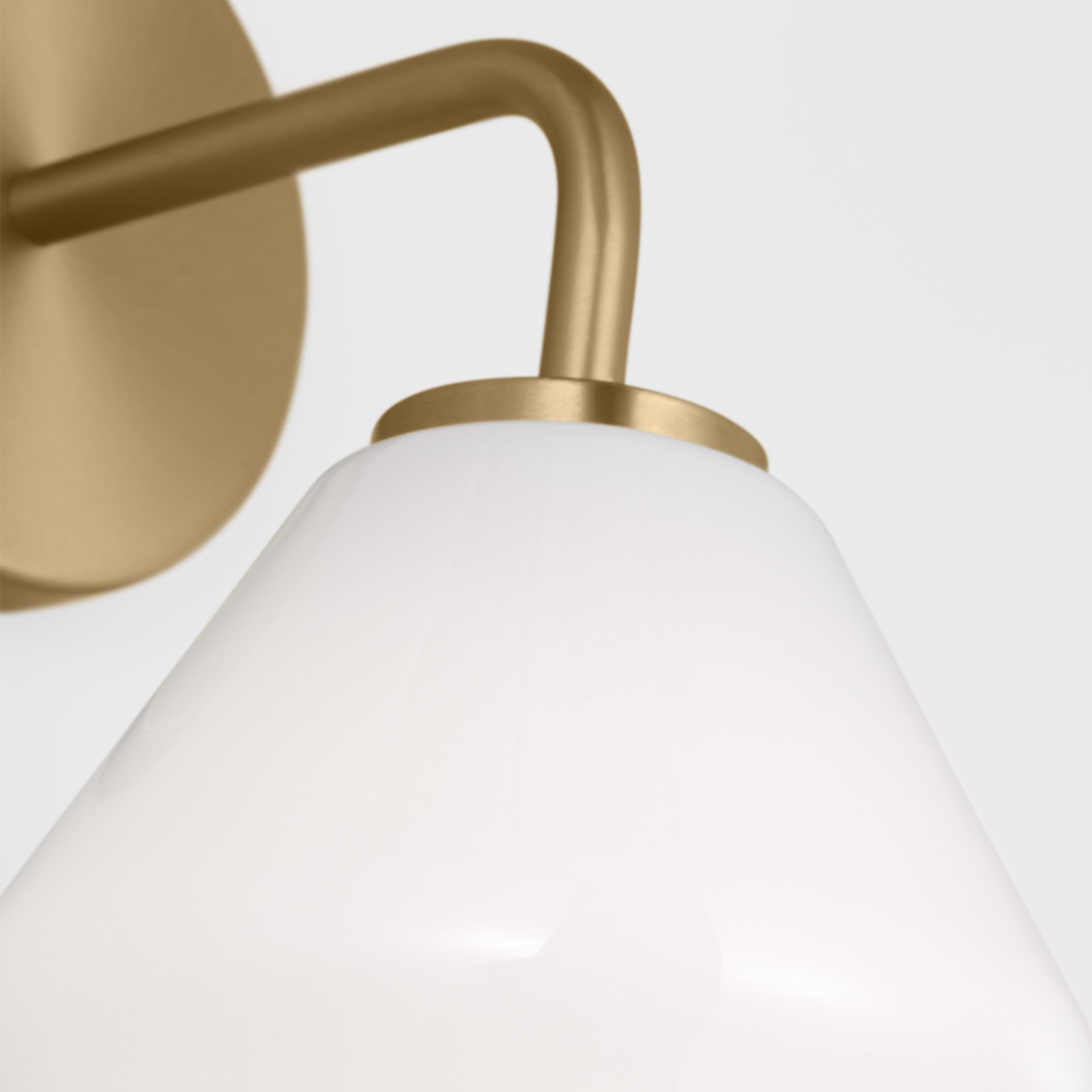 Rooks Single Light Glass Dimmable Armed Sconce, Satin Brass, White