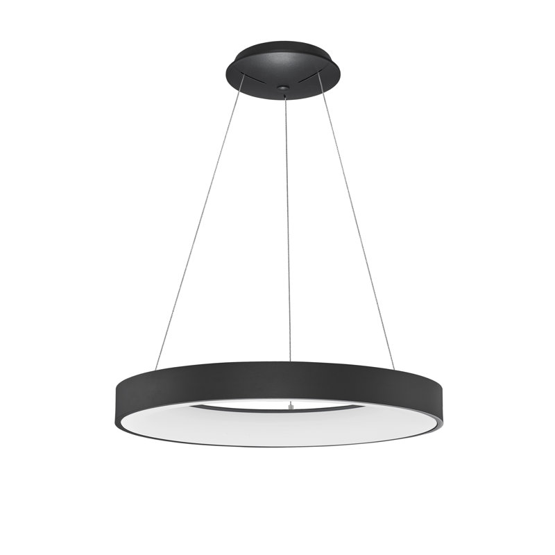 1 - Light LED Drum Pendant, Black, 120cm H x 60cm W x 60cm D