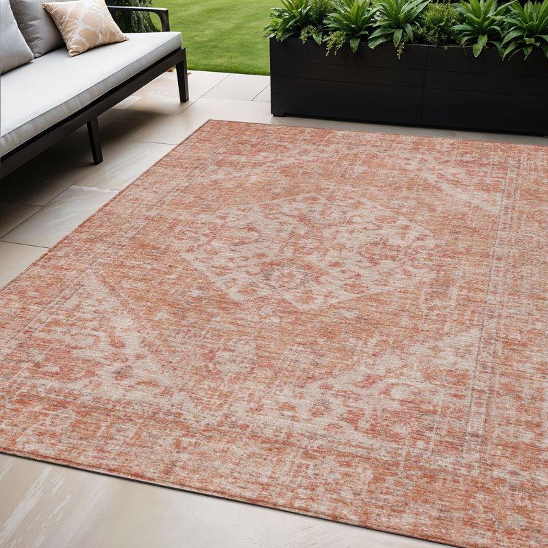 Tapis oriental lavable intérieur corail et rose 5 pi x 8 pi