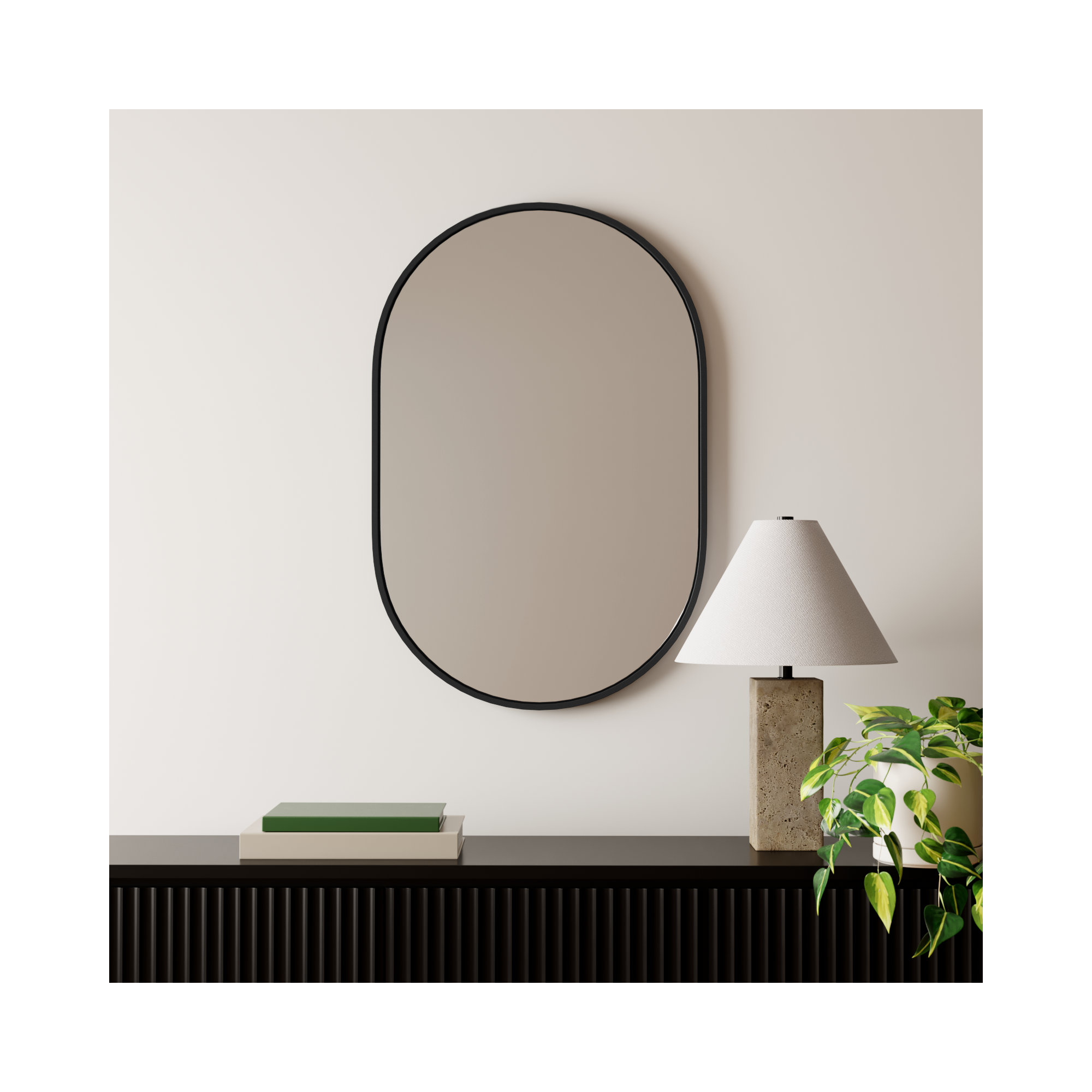 Sabine Metal Pill Wall Mirror, 36" x 24", Black